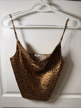 Women's Spaghetti Strap Cowl Neck Tank Top - Brown Leopard Print